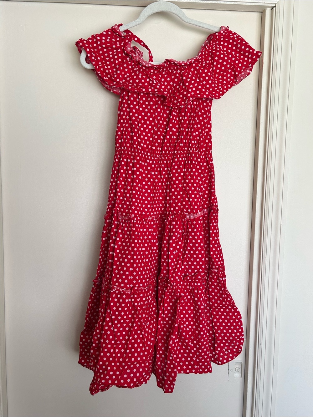 Splash Red White Polka Dot Off-Shoulder Dress